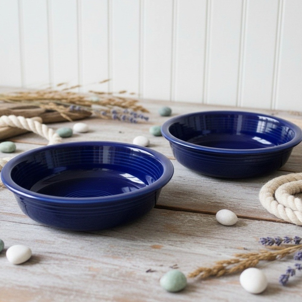Fiestaware Cobalt Blue 7" Bowls Set of 2 Cereal Soup Homer Laughlin Fiesta